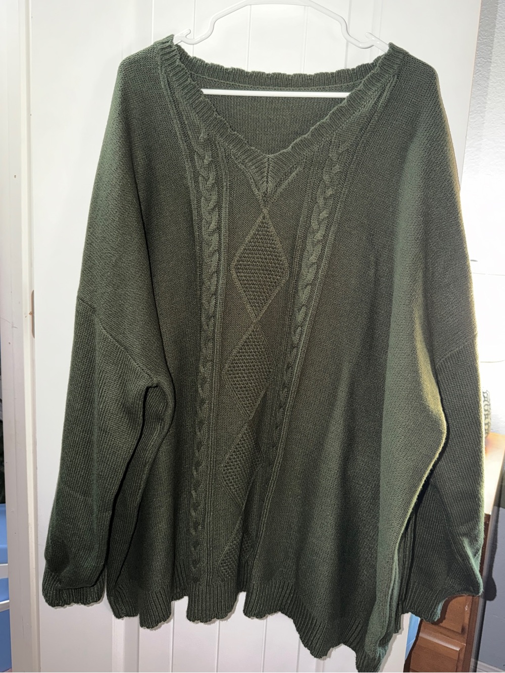 BloomChic Olive Cable-Knit V-Neck Sweater